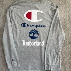 Champion x Timberland Gray Long Sleeve Shirt - Mens XL - Big Logo Back Graphic